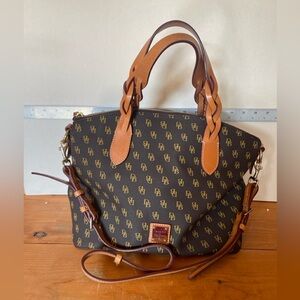Dooney & Bourke DB Signature Zip Tote Shopper Brown Monogram Braided Handles